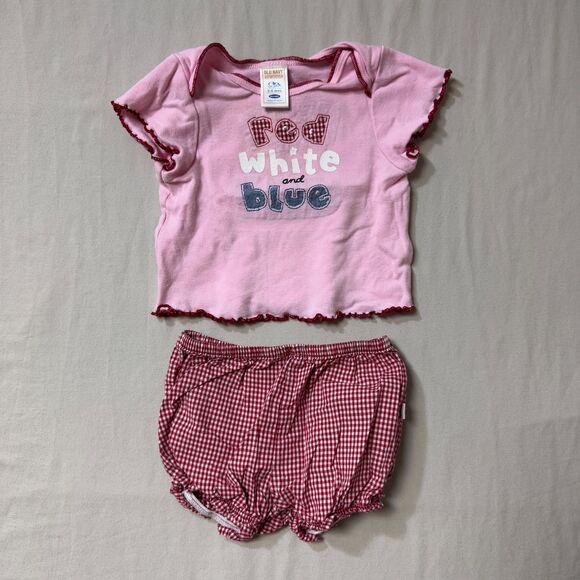 Old Navy Pink Red White Blue Outfit Set Baby Girl 3-6 mo Patriotic Summer Cute - Picture 1 of 6